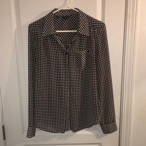 Long sleeve sheer, black and white GUESS blouse